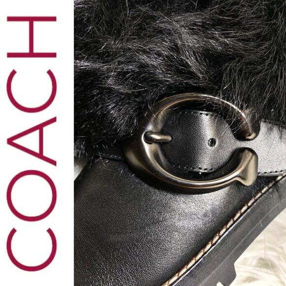 NWT COACH Leighton Shearling Lamb Fur Black Moto Boots, Size 6.5 (EU37) - Picture 9 of 13
